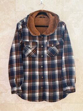 Dokotoo Plaid Sherpa Hooded Shacket Size XL